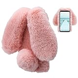 LCHDA Cover per Samsung Galaxy S8 Plus con coniglietto in pelliccia rosa carina Kawaii 3D coniglio orecchio custodia di protezione invernale calda morbida pelosa, motivo morbido in silicone antiurto