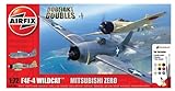 Airfix Dogfight Doubles: F4F-4 Wildcat & Mitsubishi Zero Model Aircraft Gift Set, scala 1:72 modellino di aeromobile/aereo, in plastica, include: 9 x colori acrilici Humbrol, 2 x pennelli e 1 x