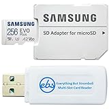 Samsung 256GB EVO Plus Class 10 microSDXC Memory Card per Samsung Phone Funziona con Galaxy A52 5G, A72, A52 Cell Phone (MB-MC256KA) Bundle con (1) Everything But Stromboli SD & MicroSD Card Reader