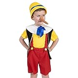 NICERAM Costume da Pinocchio per Bambini, Costume da Pinocchio Burattino Costume Cosplay Vestito Cappello Tuta Naso Lungo Spettacolo Teatrale Festa