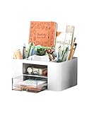 Skran Multifunctional Office Desk Organizer With 7 Compartments (5 Compartments & 2 Transparent Drawers), for Home, School (White)