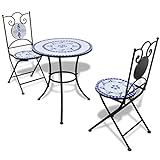 vidaXL Tavolo con mosaico 60 cm con 2 sedie blu/bianco