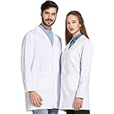 Icertag Camice Bianco da Laboratorio Donna Uomo,Unisex Medico Cappotto, Adatto per Studente Infermiera Cosplay Abito di Cotone (Large)