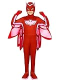 Funidelia | Costume di Gufetta PJ Masks deluxe per bambina Cartoni Animati, Gattboy, Gufetta, Geco - Costume per Bambini e accessori per Feste, Carnevale e Halloween - Taglia 5-6 anni - Rosso