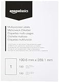 Amazon Basics Etichette Multiuso, 199.6mm x 289.1mm, 100 unità, 100 confezioni da 1, Bianco