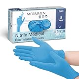 Merrimen Guanti in nitrile, blu, usa e getta, confezione da 100, piccoli guanti in nitrile ambidestro, senza lattice e polvere, per mani sicure contro le allergie