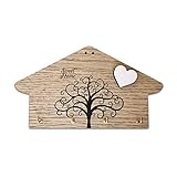 Portachiavi da parete in legno MDF, con testo inciso "Sweet Home" e stampa albero della vita, con cuore bianco a rilievo, appendi chiavi da parete 4 ganci, color legno.Idea regalo (Legno 4 ganci)