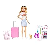 Barbie - Set da Viaggio Malibu, Bambola e Accessori, con Cagnolino e Oltre 10 Pezzi, valigie funzionanti Incluse, Giocattolo per Bambini 3+ Anni, HJY18