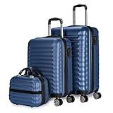 NUMADA - Set di valigie 3pzs (53/63cm) e borsa da toilette Blu Navy, ABS Resistente, Leggero con 4 ruote doppie e lucchetto combinazione laterale