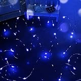 Dalugo luci stringa alimentate a batteria, 50 LED 5M/16FT micro filo d argento LED luce lucciola decorazione fai da te per camera da letto barattoli da parete (Blu)