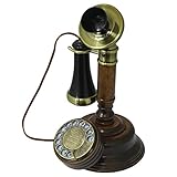OPIS 1921 CABLE - MODELLO C - Telefono retrò di legno - plastica nera classica in parte coperta in ottone - con disco combinatore e campanello meccanico