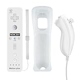 QUMOX Bluetooth Telecomando Wii, 2 in 1 Motion Plus Integrato Remote di Gioco Controller con Custodia in Silicone e Cinturino da Polso per Wii e Wii U Bianco, Nvidia Shield