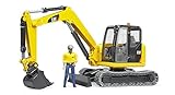 bruder 02466 - mini escavatore Cat con operaio, cantiere, veicolo da costruzione, giocattolo