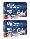 Netac 64G Scheda Micro SD Set da 2, Scheda di Memoria A1, U3, C10, V30, 4K, 667X, UHS-I Velocità fino a 100/30 MB/sec(R/W) Micro SD Card per Telefono, Videocamera, Switch, Gopro, Tablet