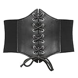 COSFAN Cintura corsetto con lacci da donna, cintura in pelle elastica nera, corsetto Waspie con lacci retrò per Halloween LARP (XXXL)