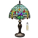 MIAOKE Lampada in stile Tiffany, Lampada da comodino notte a paralume fatto a mano in vetro colorato, Lampada di Living Room Bar Lamp-(Libellula Verde)