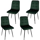 WAFTING Set di 4 sedie da pranzo imbottite con schienale alto e velluto olandese, con base in metallo, per sala da pranzo, soggiorno e reception, verde scuro