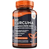 Curcuma Bio 1440 mg con Piperina e Zenzero - 180 Capsule di Curcuma e Piperina Vegana ad Alto Dosaggio (Fornitura per 3 Mesi) - Ingrediente Attivo Curcumina - Prodotto da Nutravita