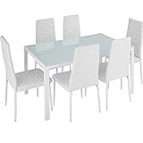 TecTake 800551 Set di mobili per Sala da Pranzo Brandenburg 6+1, Gradevole Design, Elevato Comfort di Seduta (Bianco/Bianco)