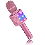 Microfono Cambia Voce Magica, Microfono per Karaoke con Suono Magico BONAOK, Macchina per Karaoke Bluetooth Senza Fili 4 in 1, Macchina per Cantare per Adulti, per Feste/Esterni/Viaggi (Rosa)