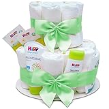 MilaBoo® Torta di pannolini neutra a 2 piani con prodotti di alta qualità di HIPP, regalo speciale per nascita, regalo personale per battesimo e baby shower (verde)