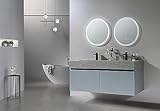 LuxuryBain- Mobile da bagno doppio lavabo, 140 cm, grigio e effetto marmo grigio con specchio LED LB-8481G
