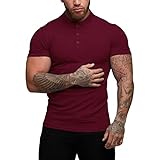 palglg Uomo Manica Corta Casual Magliette Camicie Tee con Polo Elastico Cotone Vino Rosso XL