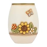 THUN - C2293H90 Linea Country - Vaso Fiori da Interno, Ceramica, Bianco con Fiori Multicolore e Farfalla, Grande 20.1 x 21.7 x 26.2 cm