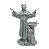Design Toscano La benedizione di San Francesco Decorazione religiosa da giardino con mangiatoia per uccelli, poliresina, pietra grigia, 48 cm