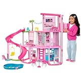 Barbie - Casa dei Sogni di Barbie, playset casa delle bambole con piscina, scivolo a 3 piani, ascensore e aree di gioco per cuccioli, 75+ accessori, giocattolo per bambini, 3+ anni, HMX10