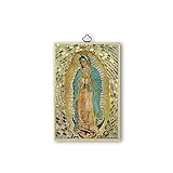 Fratelli Bonella | Quadro Sacro su legno MDF di pioppo 8mm con Mosaico in lamina dorata della Madonna di Guadalupe con Preghiera sul retro 10 x 15 cm | Made in Italy