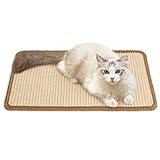Fukumaru Tappetino tiragraffi per gatti, 40 x 30 cm, in sisal naturale, per gatti, orizzontale, protegge tappeti e divani, beige