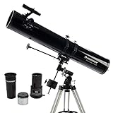 Celestron 21045 PowerSeeker 114EQ Telescopio riflettore include due oculari, lente di Barlow, treppiede regolabile in altezza e vassoio accessori Deluxe, nero