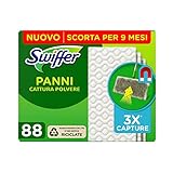 Swiffer 88 Panni Catturapolvere e Sporco, Microfibra Dry, Ottimo per Tutti i Tipi di Pavimenti e per i Peli di Animali, Maxi Formato, con 79% di Fibre Riciclate
