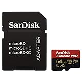 SanDisk Extreme Pro Scheda di Memoria microSDXC da 64 GB e Adattatore SD con App Performance A2 e Rescue Pro Deluxe, fino a 170 MB/sec, Classe 10, UHS-I, U3, V30