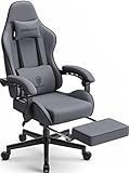 Dowinx Sedia da gaming da ufficio, in tessuto, con cuscino primaverile, azione massaggiante, poggiatesta, ergonomica, con poggiapiedi (grigio)