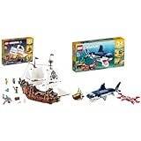 LEGO 31109 Creator Galeone dei Pirati, Set 3 in 1 con Nave Giocattolo, Locanda e Isola del Teschio, Minifigure e Squalo da Costruire, Giochi Creativi & 31088 Creator Creature degli Abissi