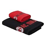 AC Milan Set di 2 Asciugamani con Logo, 50x100, Cotone, Prodotto ufficiale, Rosso/Nero