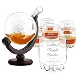 Maverton Decanter per Whisky in vetro - incisione personalizzata - Caraffa a forma di mappamondo da 850 ml + 6 Set bicchieri whisky - idee regalo per anniversario per coppia - universo