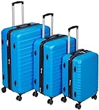 Amazon Basics - Set da 3 pezzo trolley rigidi con rotelle girevoli, (55 cm, 68 cm, 78 cm), Blu chiaro