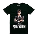 T-Shirt mercoledì Addams Serie TV Girocollo 100% Cotone Ver. 2 (Nero, 9-11 Anni)