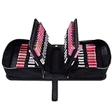 ROWNYEON Portable Lipstick Tester Case Lipstick Stock Case Holder Organization with Carrying Handle Lipstick Makeup Bag (67 Slot Golden zipper black)