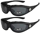 Choppers - Confezione da 2 occhiali da sole con rivestimento moto motociclista motocicletta biker bici Unisex Donna Uomo - 1x Modello (nero) e 1x Modello 01 (nero / nero) - Modello 01 + 01 -
