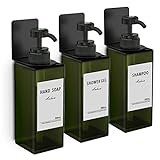 3 Pezzi Dispenser Sapone Muro, Anhow Dispenser Sapone 500 ml con Etichetta per Bagno Doccia Cucina Shampoo e Bagnoschiuma - Verde