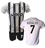 DND DI D ANDOLFO CIRO Completo Calcio Maglia bianconera Home Ronaldo 7 CR7 e Pantaloncino con Numero 7 Stampato Replica Autorizzata 2020-2021 Taglie da Bambino e Adulto (6 Anni)