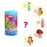 Barbie - Chelsea Color Reveal - Bambola Sirena con 6 Sorprese - Effetto Cambia Colore sulla Coda - 4 Sacchetti con Accessori - Regalo Bambini da 3+ Anni