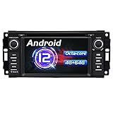 AneQu Autoradio Android 12 per Jeep Wrangler Dodge Ram Challenger Chrysler con 64G ROM 6.2 in Schermo LCD Lettore DVD Navigatore GPS per auto con telecamera di retromarcia