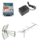 Kit antenna digitale terrestre DVBT UHF + VHF 6 elementiHD + amplificatore e alimentatore