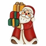 THUN - Babbo Natale con Regali in Ceramica Decorata a Mano, Linea Desideri di Natale, Decorazioni Natale Casa, 8x6x11.2 cm h