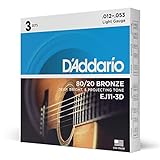 D Addario Corde Chitarra Acustica - Corde per Chitarra Acustica - Corde Acustica - EJ11 – 3D 80/20 Bronzo corde per chitarra acustica, 12 – 53, 3 set, chiaro